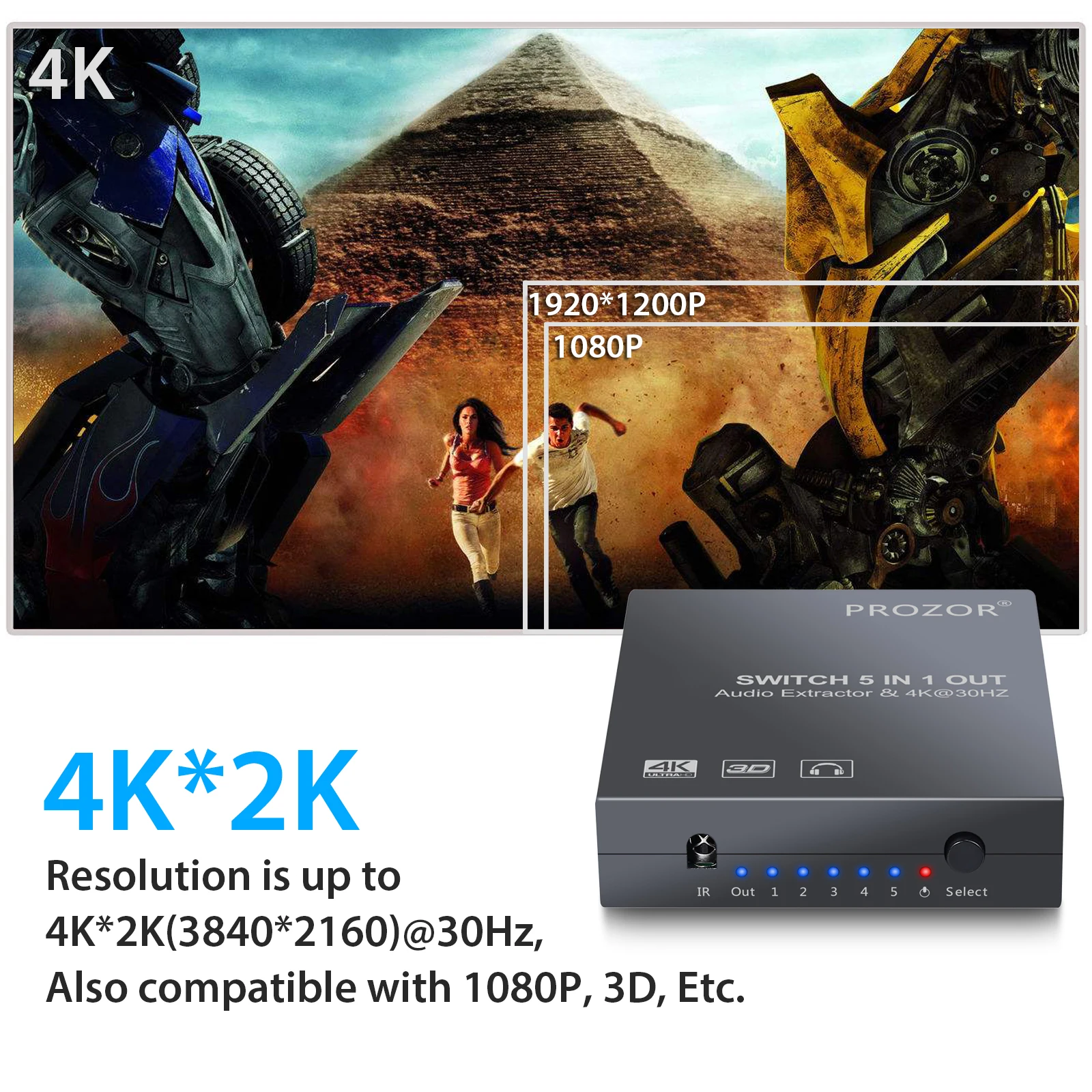 PROZOR 5 в 1 выход HDMI-совместимый переключатель с аудио экстрактором 5x1 коммутатор