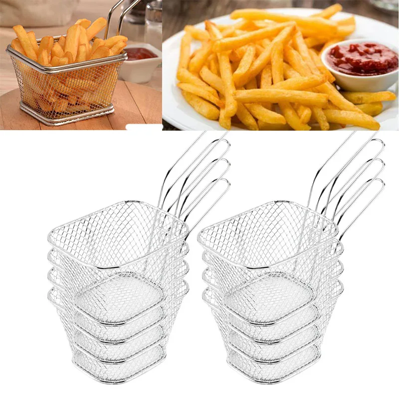 

1pc Mini Fry Baskets Chips Presentation Basket Strainer Food Basket Kitchen Tool Stainless Steel Cooking French Fries Basket