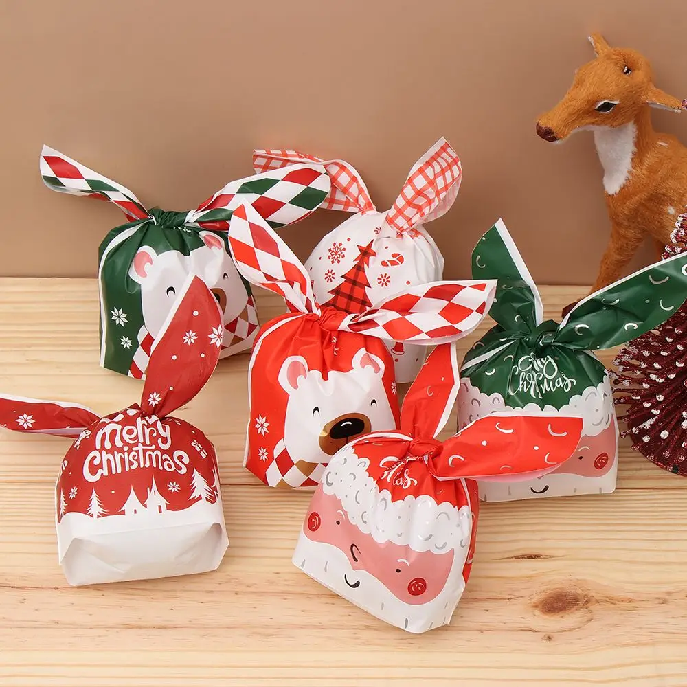 

10PCS Plastic Gifts Box Santa Claus Rabbit Long Ear Candy Treat Bag Xmas Candy Bags Merry Christmas Biscuit Bags