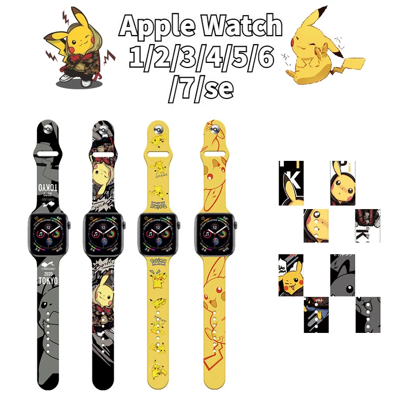 

Pokemon Anime Characters Pikachu for apple watch 1/2/3/4/5/6/7/SE Cartoon Apple Watch Replacement Wristband Strap Gift