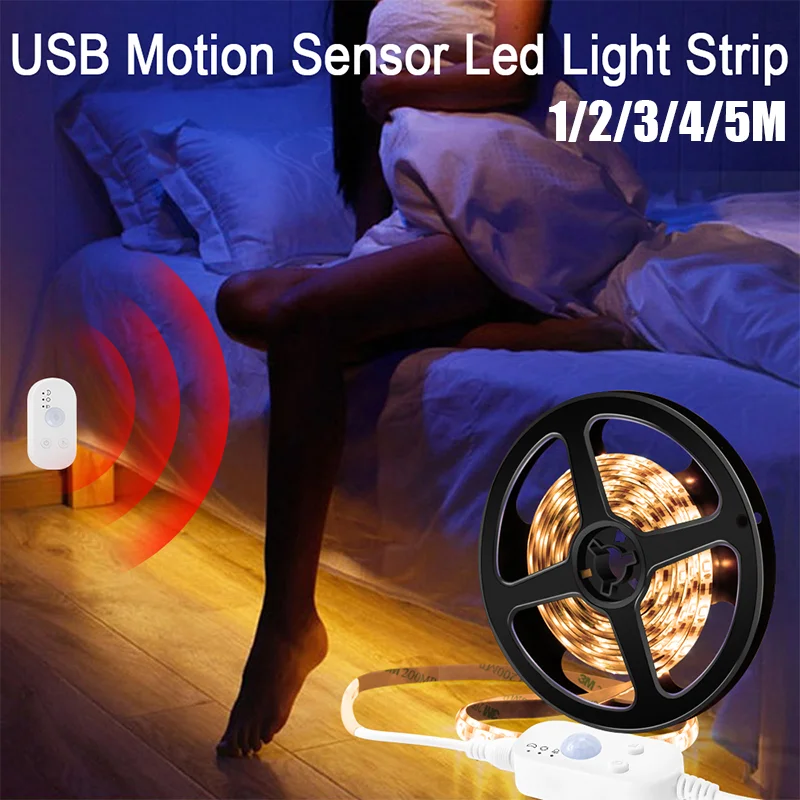 

60leds/1M PIR Motion Sensor Night Lights Strip USB Wireless Cabinet Led Lamp Induction Night Lamp for Wardrobe Bedroom