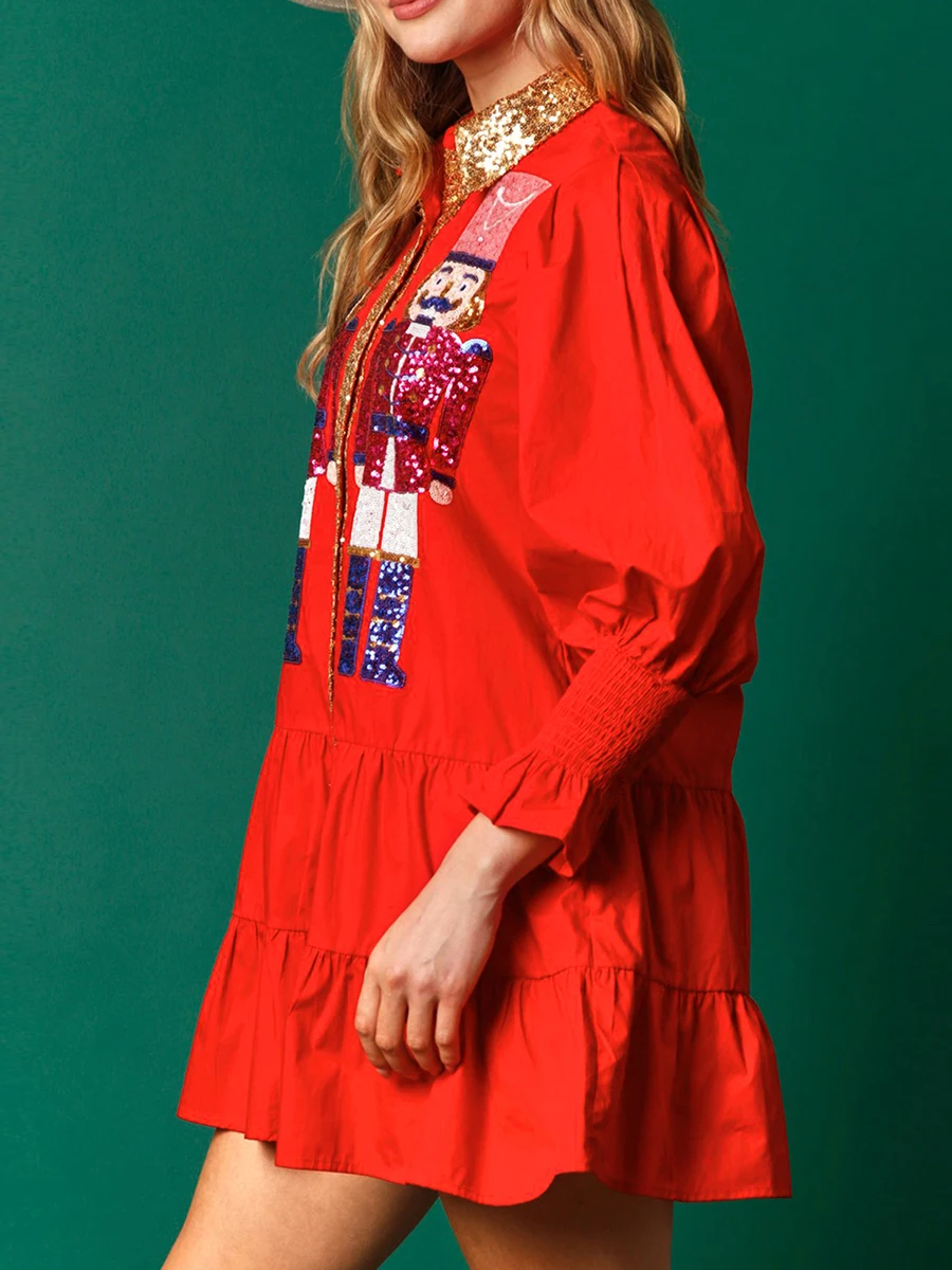 Женское рождественское платье-рубашка с блестками