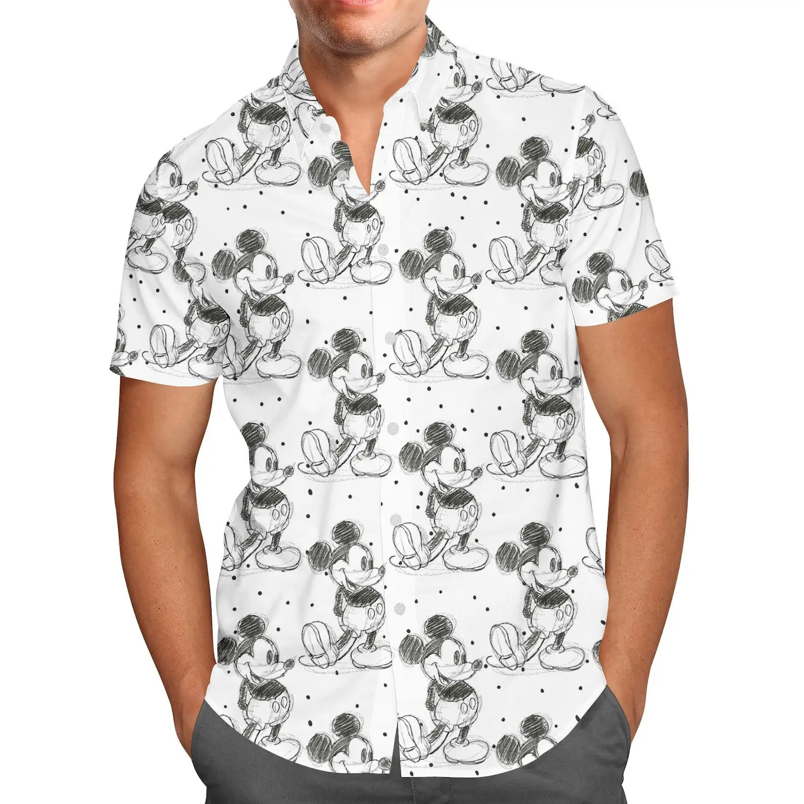 

Mickey Mouse Sketch Hawaiian Shirts Men's Short Sleeve Button Up Shirts Disney Hawaiian Shirts Casual Beach Shirts Fashion Top