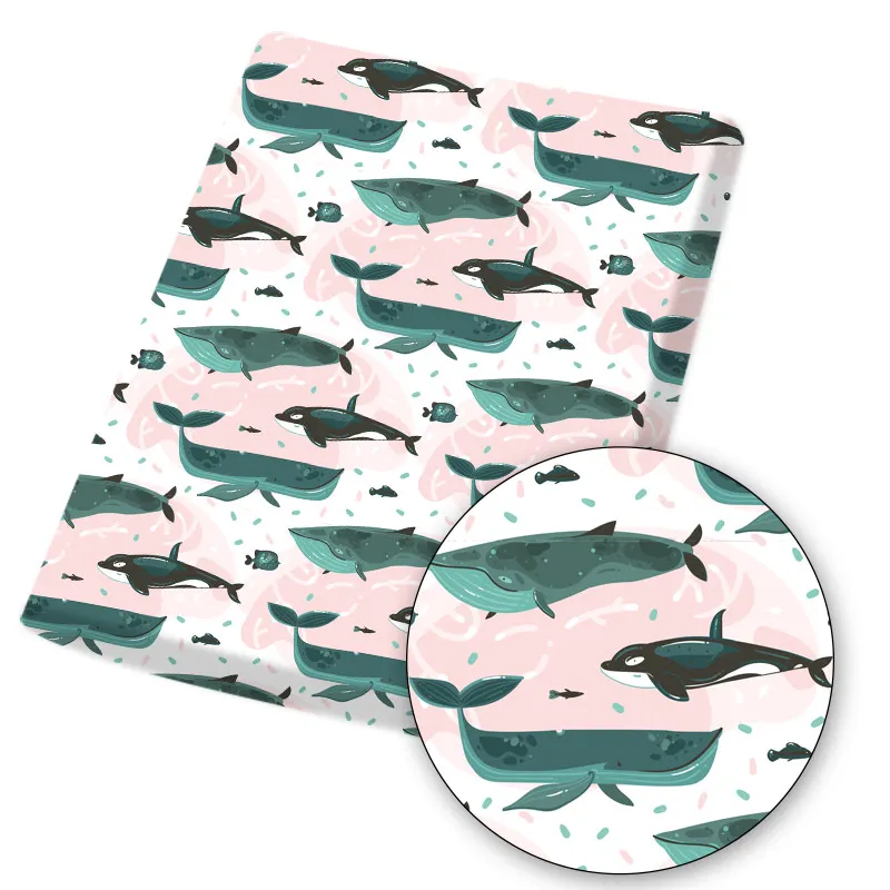 Полиэфирная хлопчатобумажная ткань дизайнерский тканевый лист с принтом китов