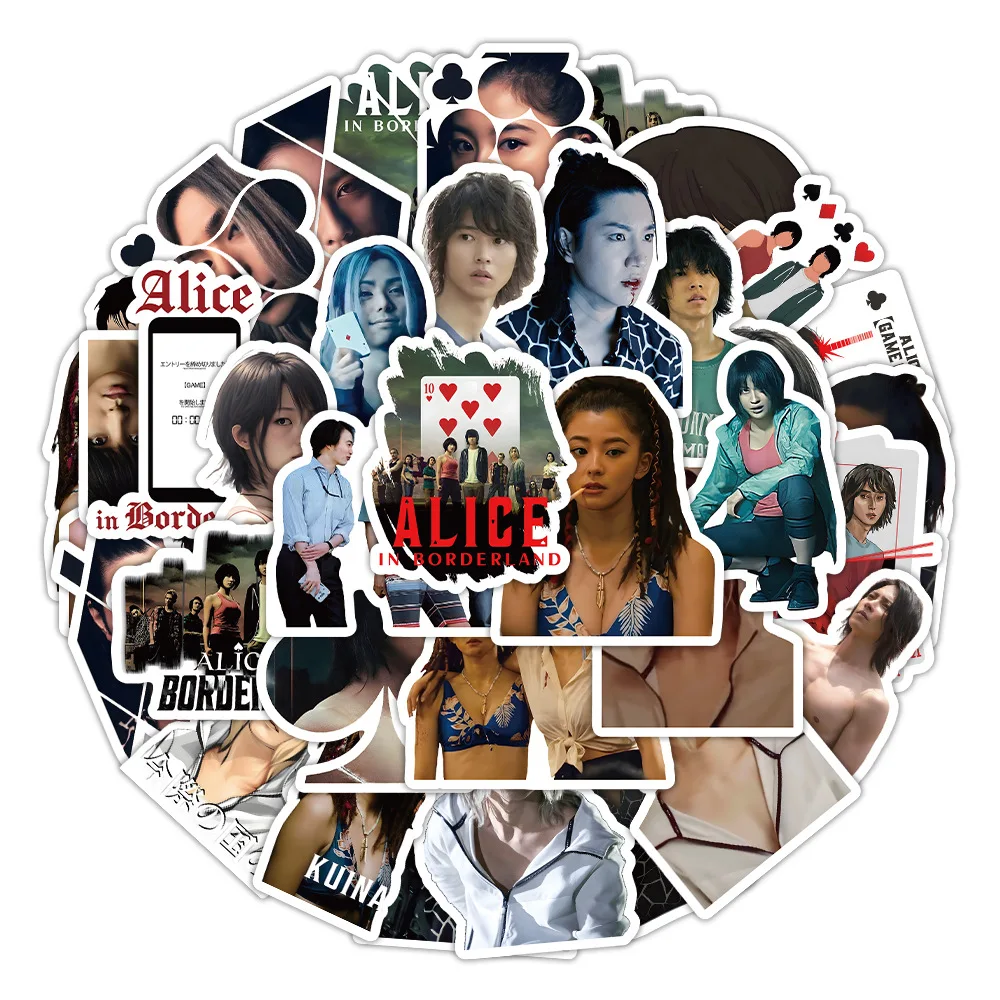 

10/53Pcs Alicein Borderland Season Stickers for Laptop Water Bottle Bicycle Skateboard Waterproof Luggage Sticker Anime Toys