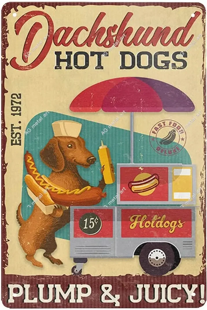 

Retro Dachshund Dog Hot Dog Company Metal Signs Outdoor Retro Metal Tin Sign Vintage Sign for Home Coffee Wall Decor Posters