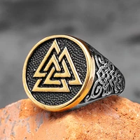 nordic viking odin triangle totem stainless steel mens rings punk for male boyfriend biker jewelry creativity gift wholesale