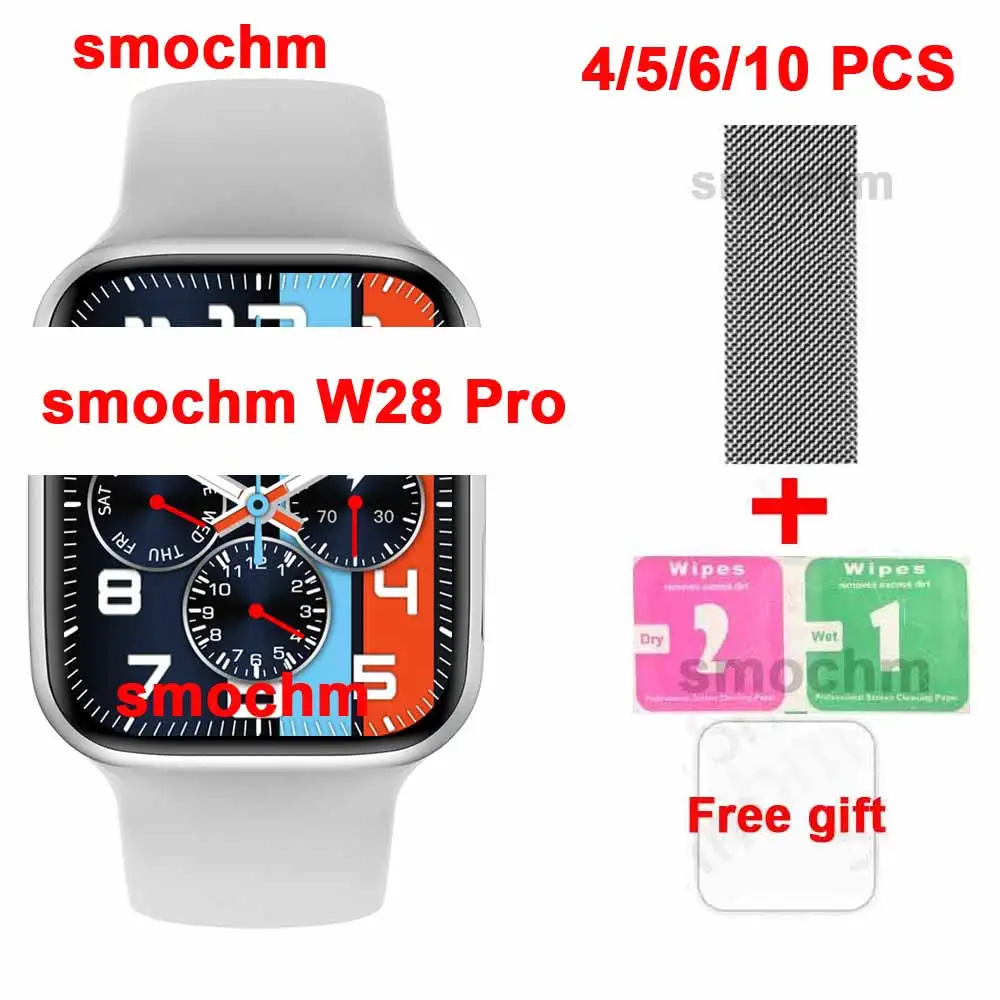 Tanie 4/ 5/ 6/ 10 Części/partia Smochm W28 Pro Inteligentny Zegarek 1.95 Wyświetlacz Serii 8 Dostosowane Twarzy 45MM Bezprzewodowa ładowarka Bluetooth Calling