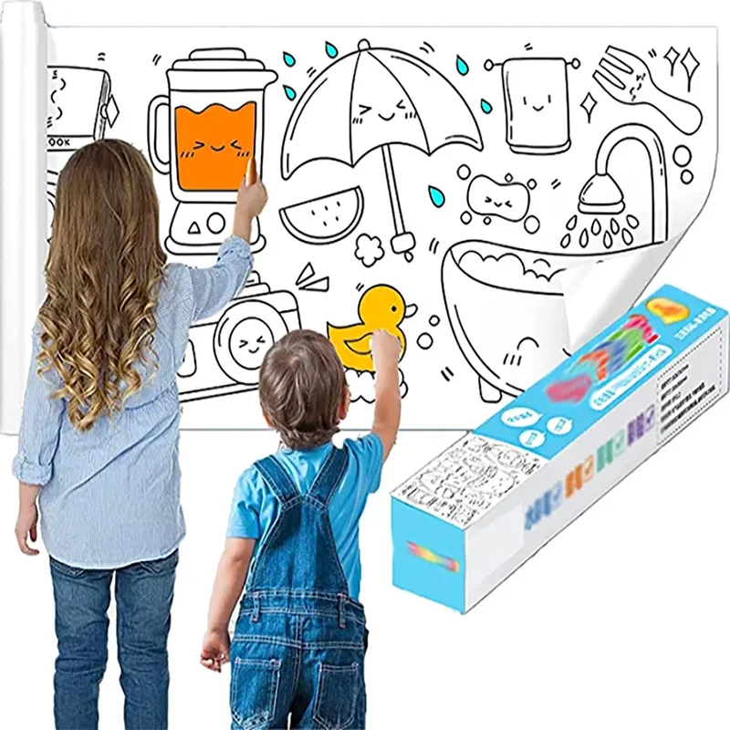 

Mess Paper Roll Kid's Free Coloring Sticky Drawing Paper Roll for Toddler Wall Coloring Activity Stickers Set Toys for Kids