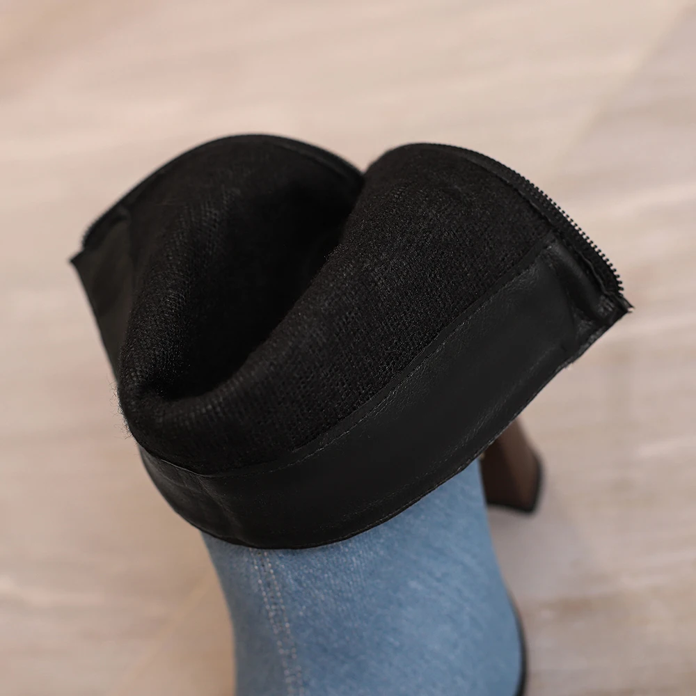 2024 зимние гламурные белые синие женские сапоги до середины икры пикантные туфли