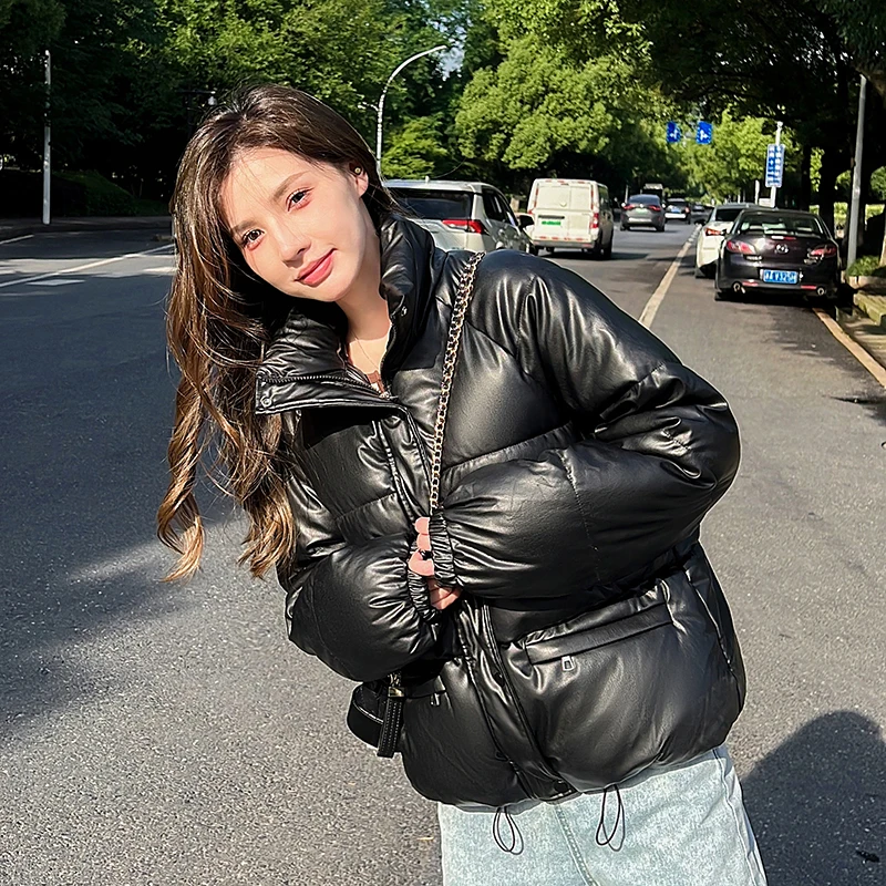 

2023 Black Long Sleeve Parkas for Women Autumn Winter Fashion Thicken Warm Zippers Coat Chic Casual Hooded Loose Pockets Jackets