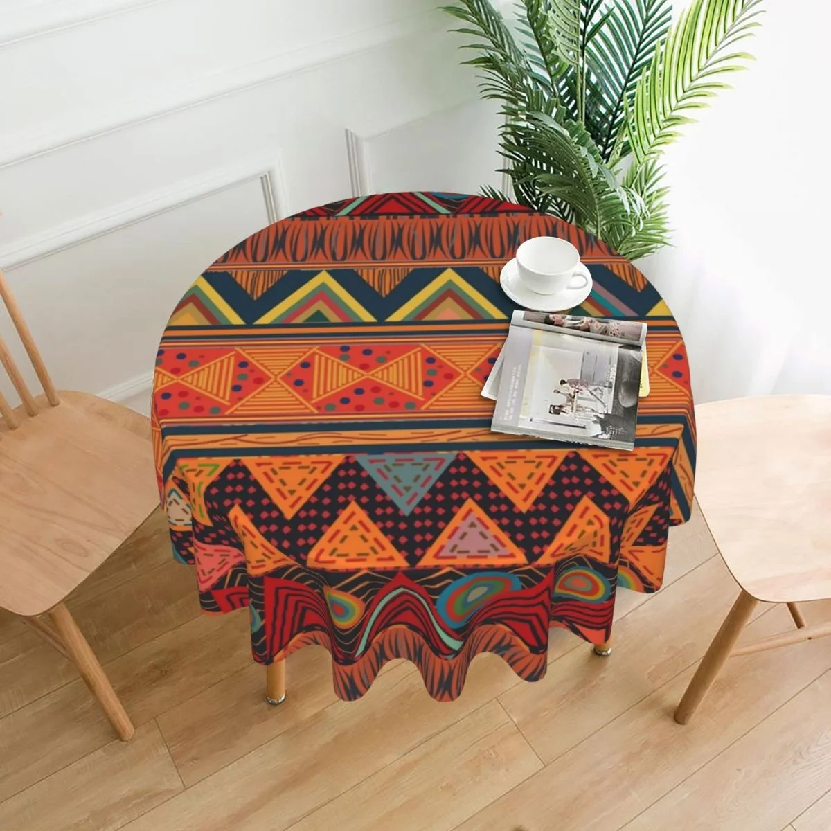 

Tribal Ethnic Tablecloth Tablecloths Polyester Print Dustproof Round Manteles for Living Room Decorations