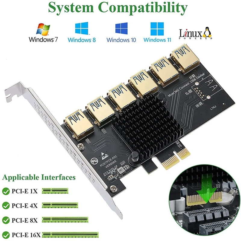Pci Express множитель Pcie 1X до 4/5/6 USB 3 0 Расширенная карта от 1 4 Hub Riser 009S X16 для майнинга BTC |
