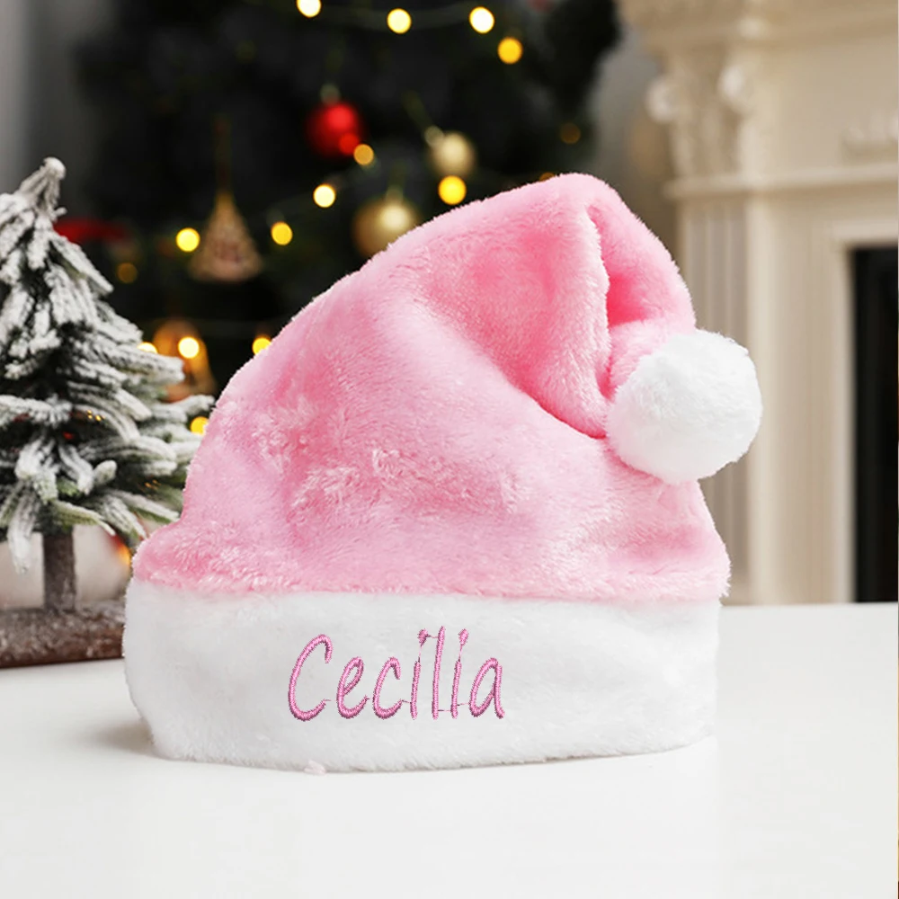 

Индивидуализированная красная, зеленая, розовая искусственная вышитая индивидуализированная шляпа с именем Санта-Клауса, женская шляпа на...