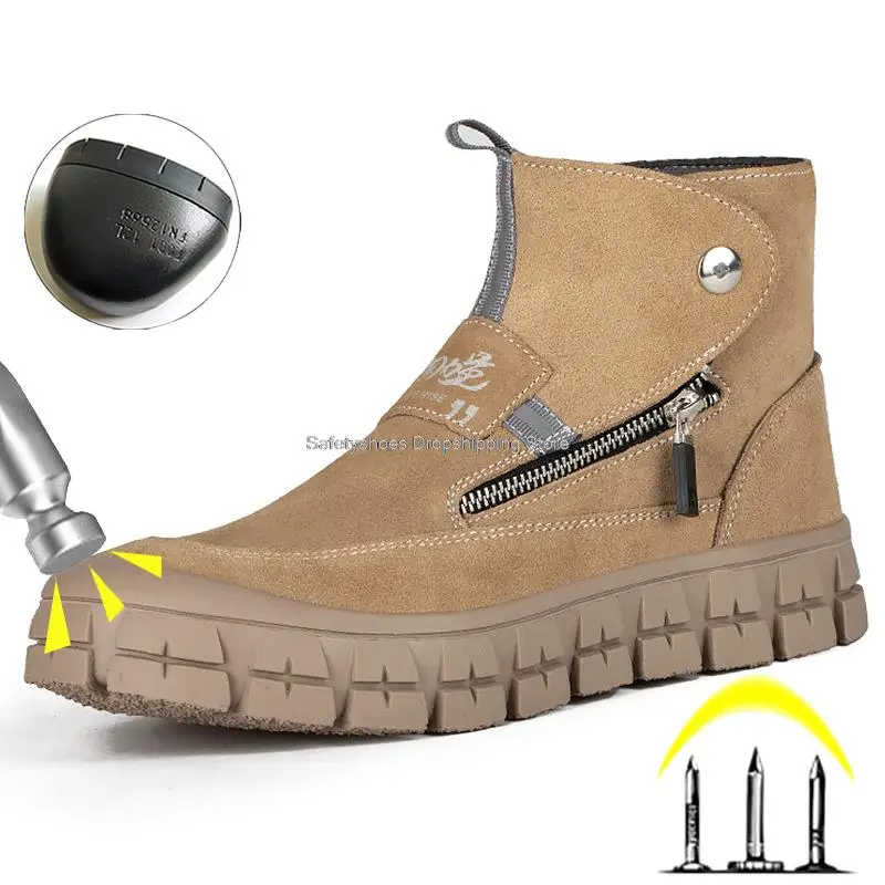 

Высокие мужские защитные ботинки, ботинки со стальным носком для сварщика, Нескользящие рабочие ботинки, удобные рабочие ботинки для мужчи...