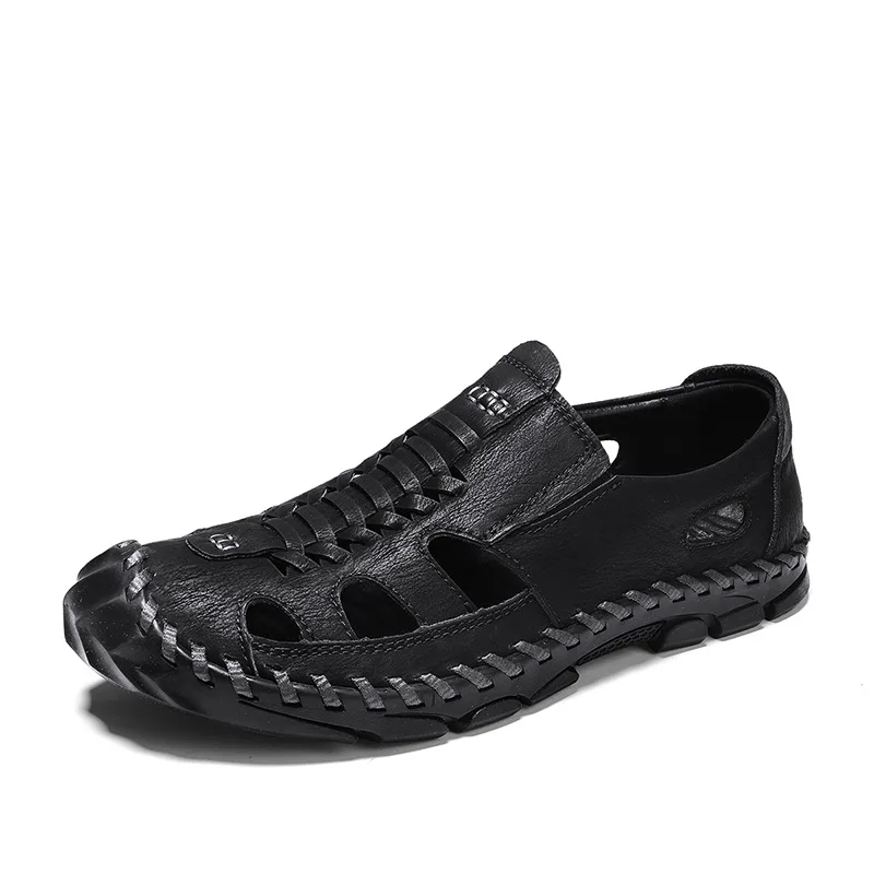 

Summer Men Leather Male Fashion Sandals Non-slip Rubber Outdoor Hiking Climbing Fishing Beach Water Slippers Soft Bottom Casual