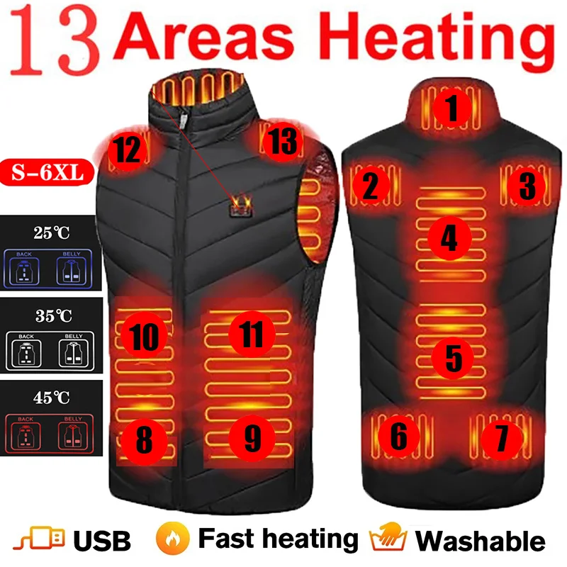 

13 Area Usb Heated Vest For Man Heated Jacket Men Heating Vest Tactical Heated Down Jacket Heated Bodywarmer Usb Heater Veste