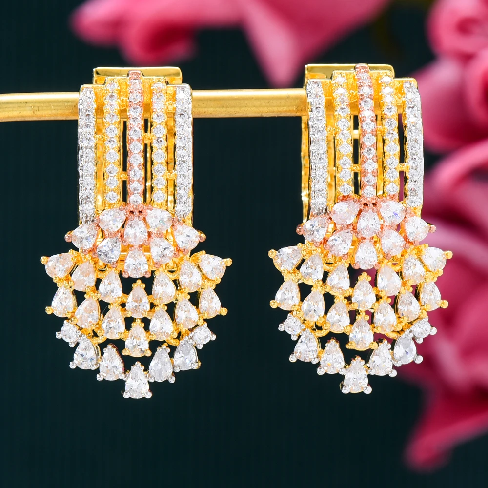 

Siscathy Dubai Indian Arabic Luxury Full Micro Cubic Zirconia Big Pendant Drop Earrings For Women Fashion Banquet Jewelry