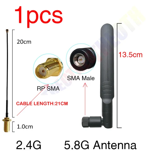EOTH 2.4GHz Antena wifi PBX 2.4GHz 5.8GHz Dual Band 8dbi SMA Conector masculino WI FI 2.4 IoT 5.8g Antena 21cm RG178 Cable de coleta