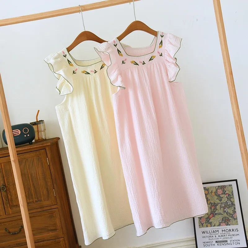 

1 Spring and summer sling nightgown female cotton double thin cotton vest dress big yards pajamas household to take