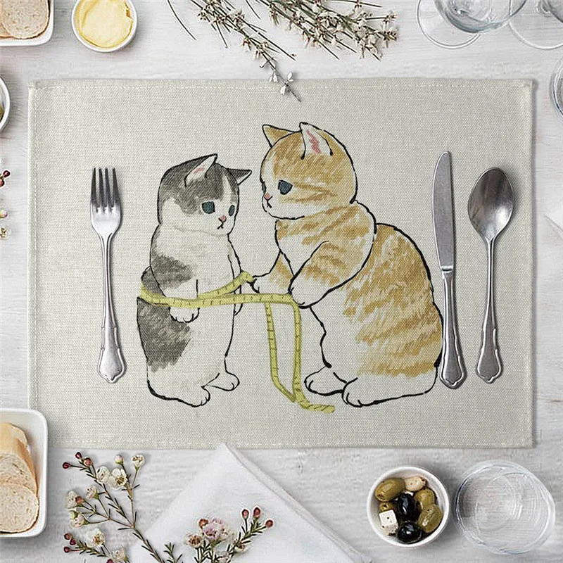 

Cute funny cat pattern kitchen placemat dining table mat drink coaster western placemat coaster dining table placemat