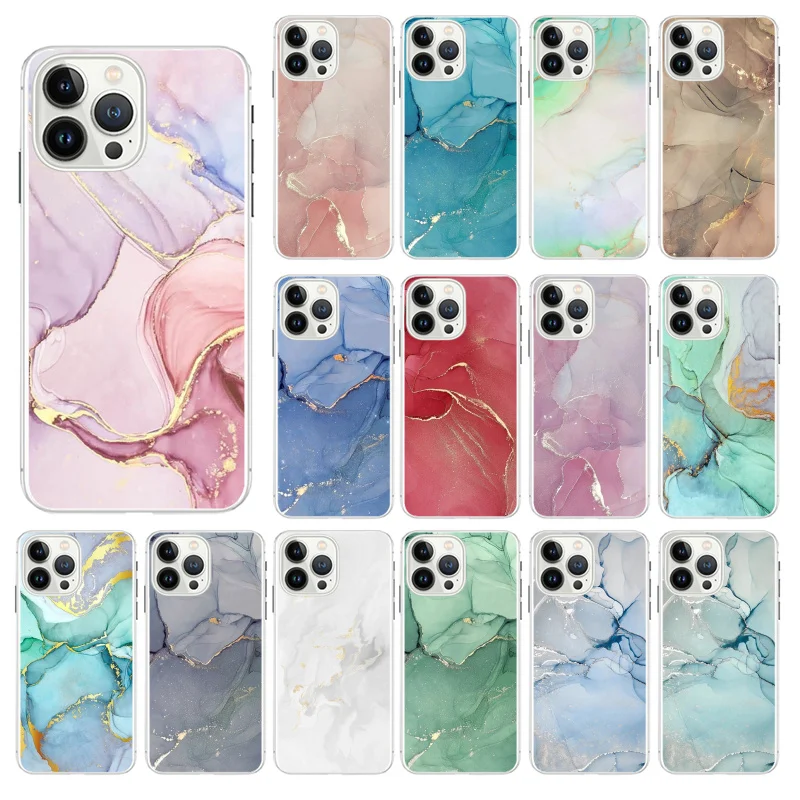 

Phone Cases For iPhone 14 12 11 13 Pro Max Case Silicone Funda on iPhone 13Mini X XS Max XR 8 7 14 Plus Colored Marble Painting
