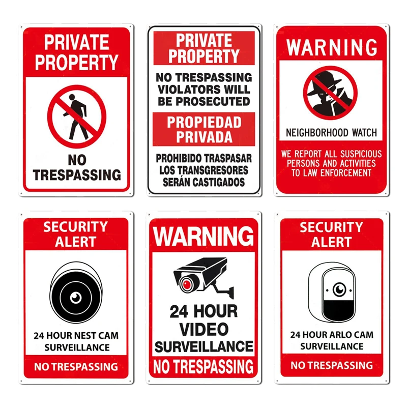 

No Trespassing No Entry Private Property Warning Signs Public Garage Workshop Wall Plaques Decor Vintage Metal Plate Tin Sign