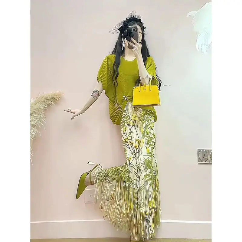 Женское летнее платье с юбкой зеленое бахромой роскошный праздничный костюм для