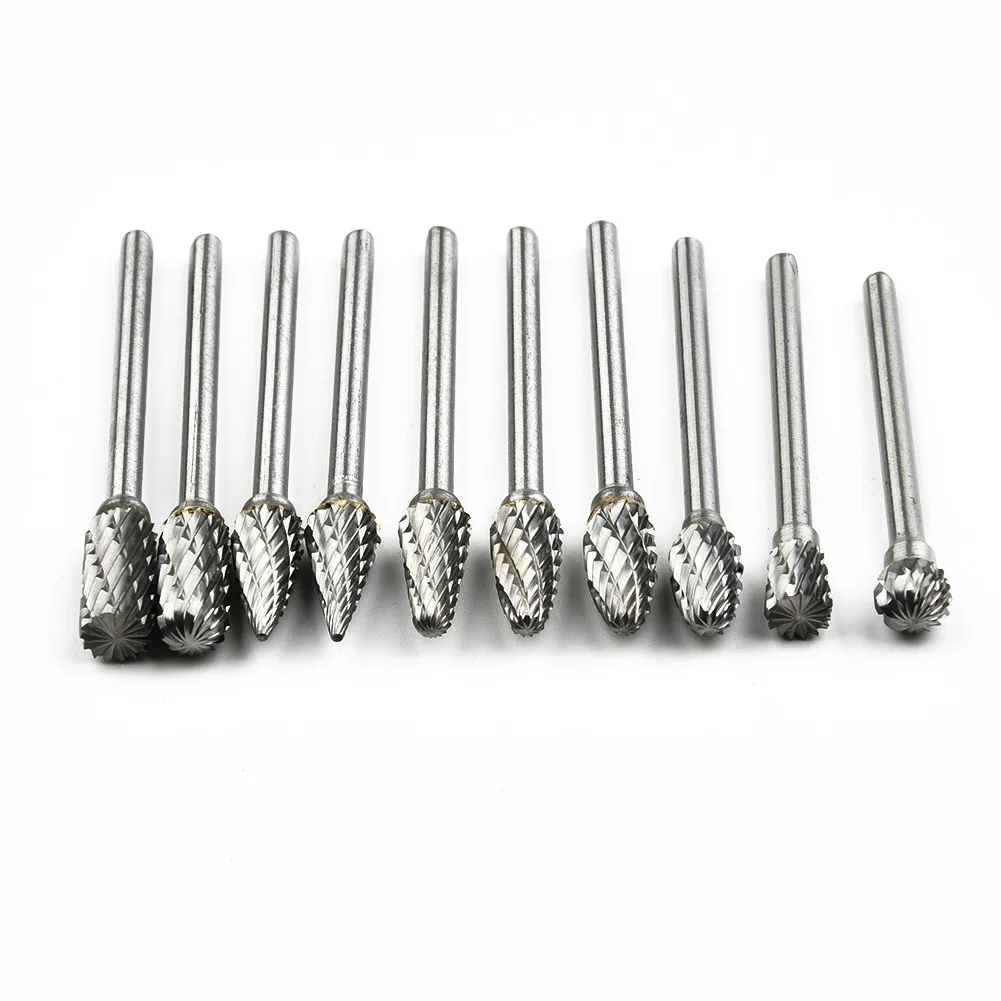 

1/4'' Tungsten Carbide Rotary Drill Bit 10Pcs Burr Die Grinder Compatible Smaller Rotating Tools Double Cut Kit