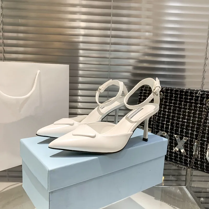 Lacquer Leather Buckle Women's Sandals New Slim Heel Sandals Women's Summer Fashion Designer's One Line Buckle High Heels Women