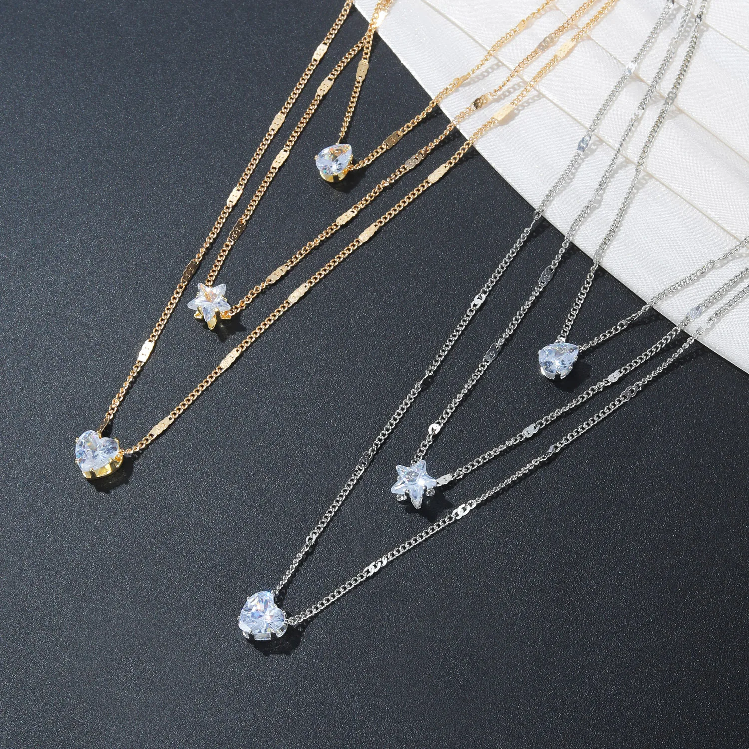 

ZG Accessories Fashion Peach Heart Water Drop Pendant Necklace Pink Crystal Girl Sweet Cool Clavicle Chain Aesthetic Jewelry