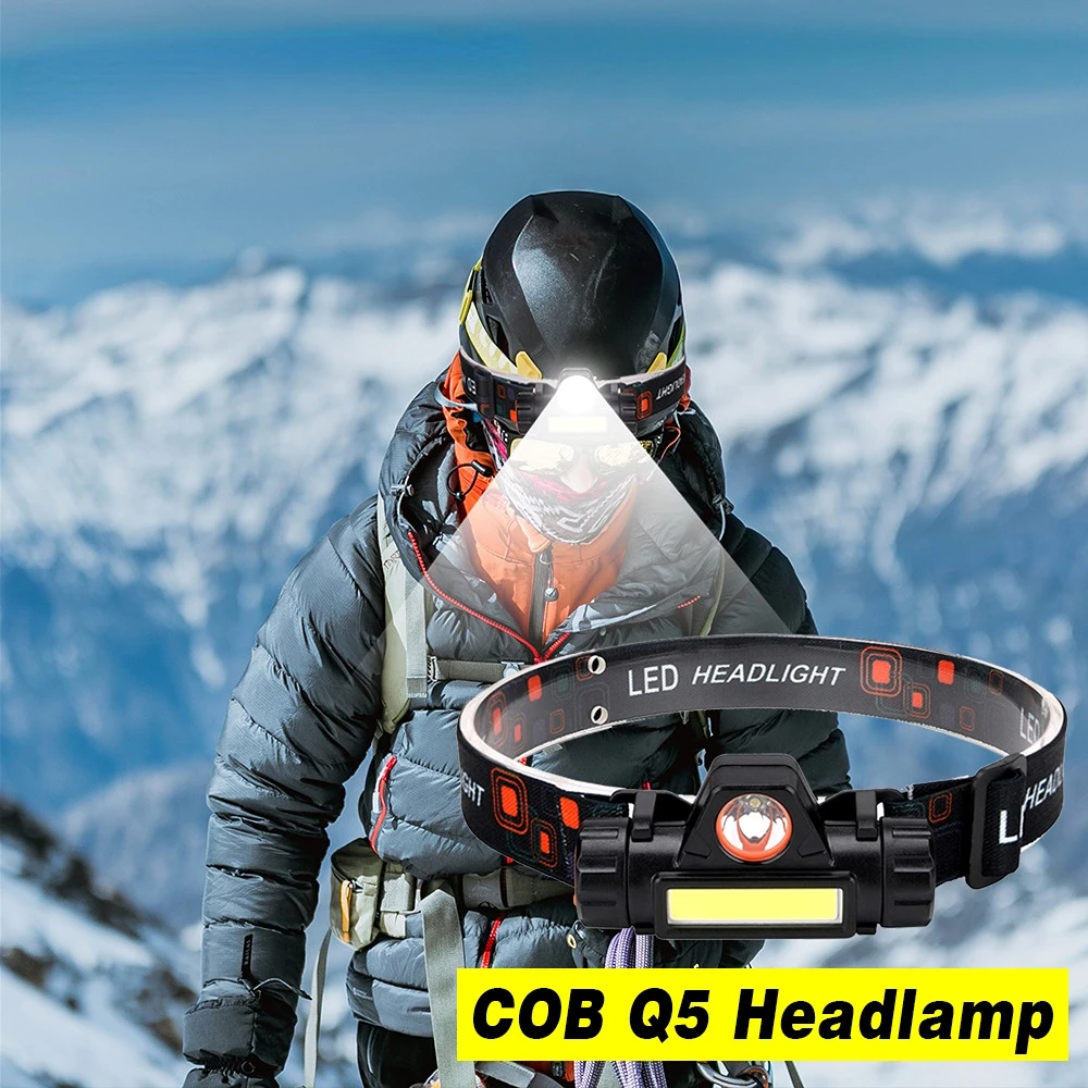 

Head Lamp Headlight Waterproof 2500lm Cob Led Built In Usb Rechargeable 18650 Battery Working Light 5w Led Headlamp