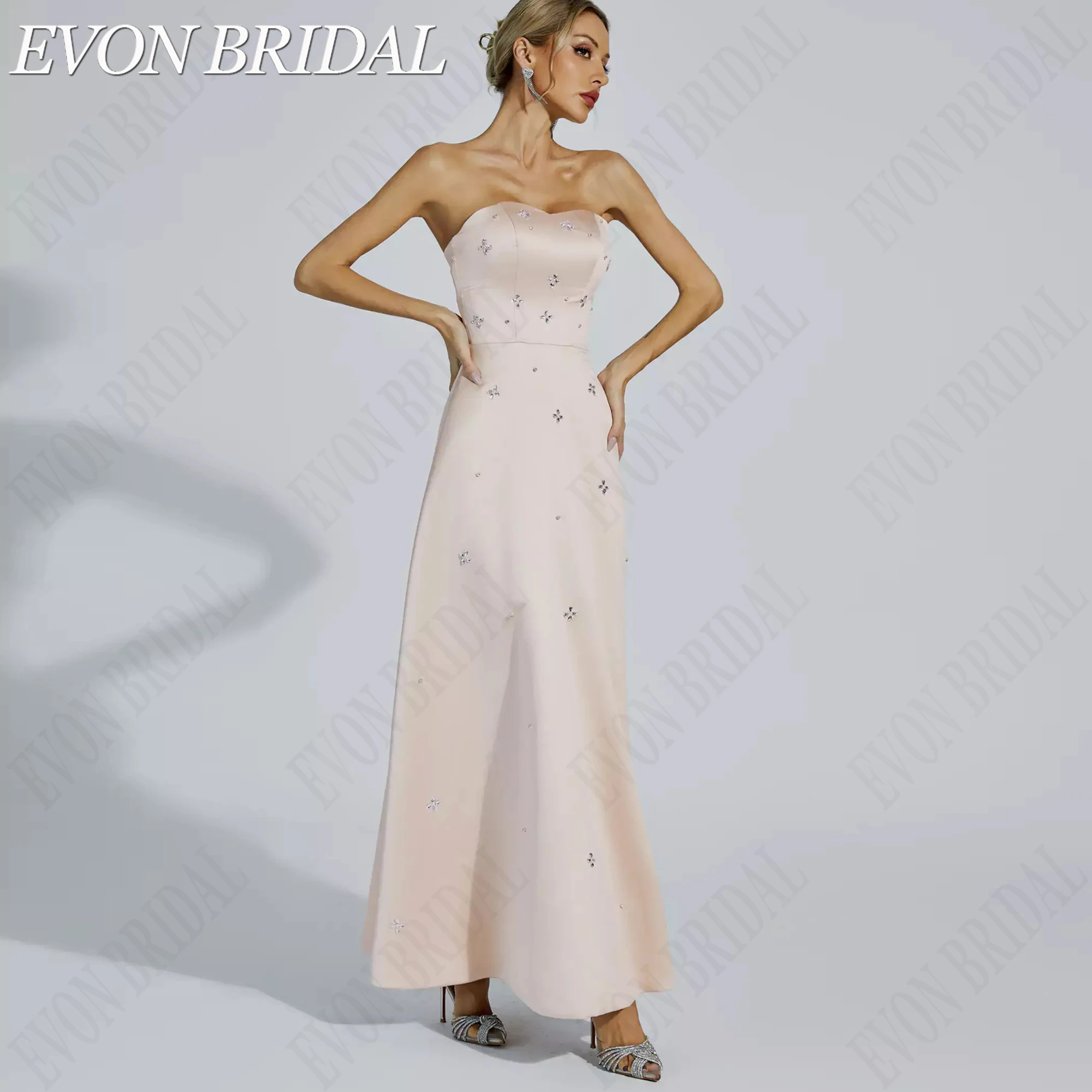 Фото EVON BRIDAL Атлас Изготовлено На Заказ Платье На Бал Сердцевидный Вырез А Силуэт Платье Для Гостей Длинное До Лодыжки Открытая Спина Вечернее Платье 2026 Без Рукавов Элегантное Платье На День Рождения №1