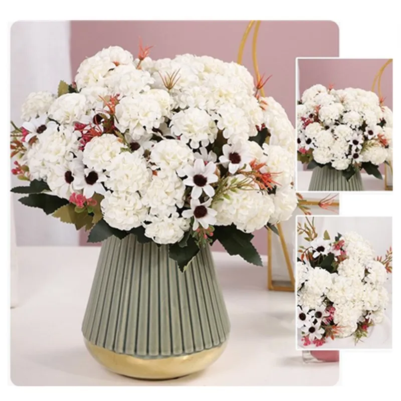 

15 Heads/Bundle Silk Hydrangea Artificial Flowers Rose Wedding Home DIY Decor High Quality Big Bouquet Craft White Fake Flower