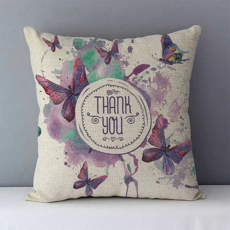 

Retro style Cozy Cushion cover Home decorative pillow THANK YOU Retro butterfly printed quality square plain 45x45cm pillowcase
