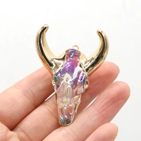40x45mm bull head gold pendant natural stone colorful crafts jewelry making diy necklace earring accessories charm gift decor1pc