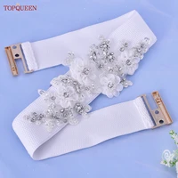 topqueen s358 b ladies elastic belt stretch women white fashion dress clothing accessories rhinestone pearl flower shape luxury