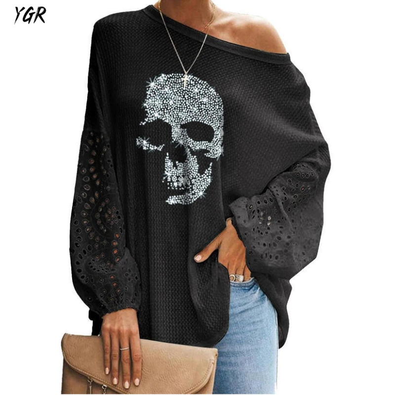

Women Black Top Gothic Punk Clothes Fashion Tshirts Goth Loose Casual Skeleton Oversized Blue Tee T Shirts Spring New Tops