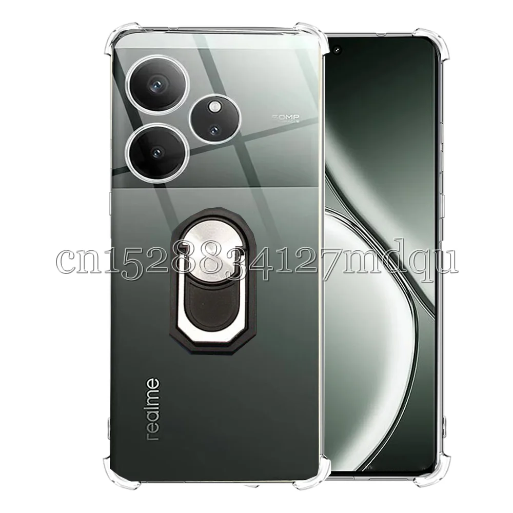 Кольцевой держатель для Realme GT6 противоударный мягкий чехол из ТПУ с подставкой GT