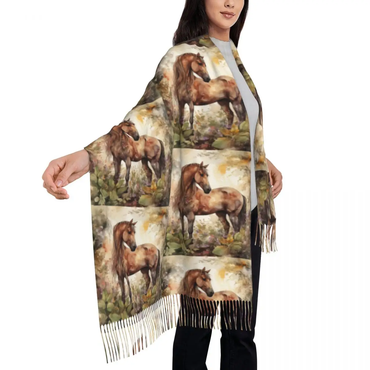 Коричневая лошадь Herd Running Galloping Любители животных Юмор Шарф Шарфы с кисточками