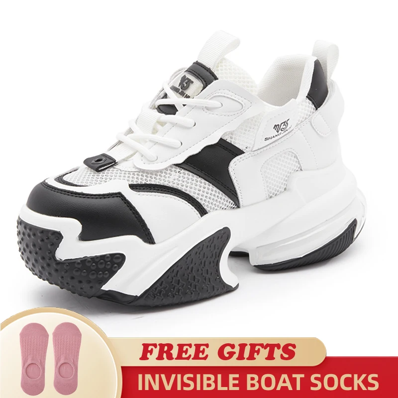 8CM Air Mesh Women Summer Shoes Platform Sneakers Soft Sole Chunky Heel Women Fashion Sneaker Breathable Sneakers Woman Shoes