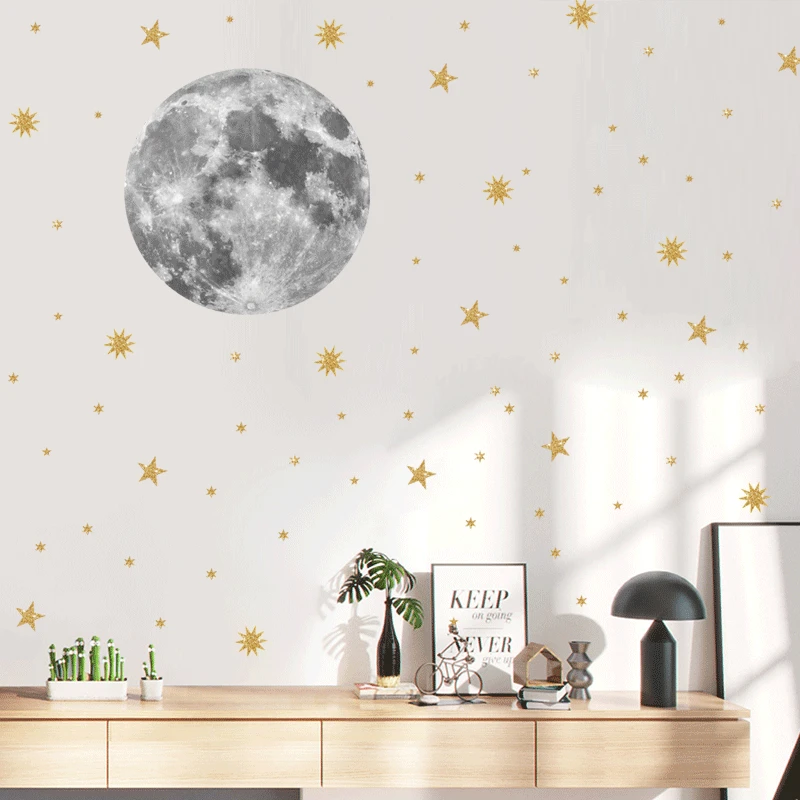 

40*60cm Inkjet Products Wall Stickers Original Color Moon Golden Stars Wall Stickers Ins Nordic Children's Room Stickers Wall