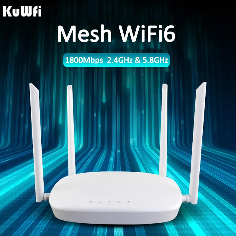 KuWFi WiFi 6 Router 1800Mbps Wi fi Router Mesh System Wifi6 Wireless 2.4&5Ghz Dual Band External Signal Network Amplifier