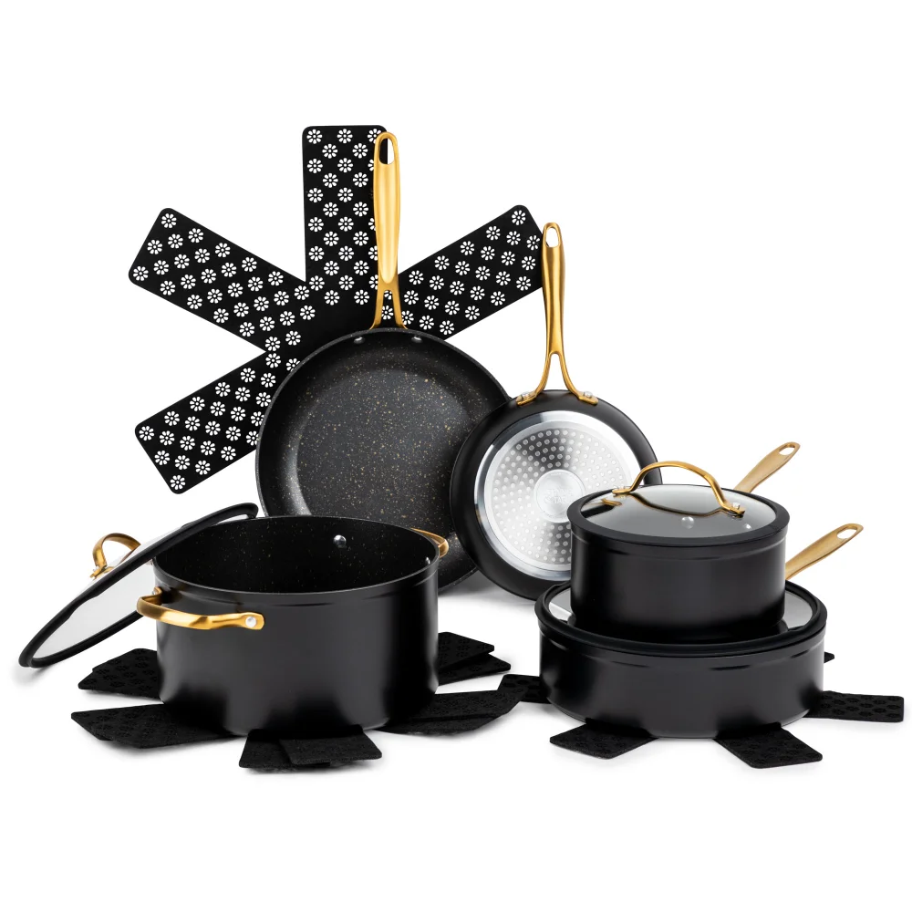 

Thyme & Table Nonstick 12-Piece Cookware Set, Gold cookware cooking pots set pots and pans set