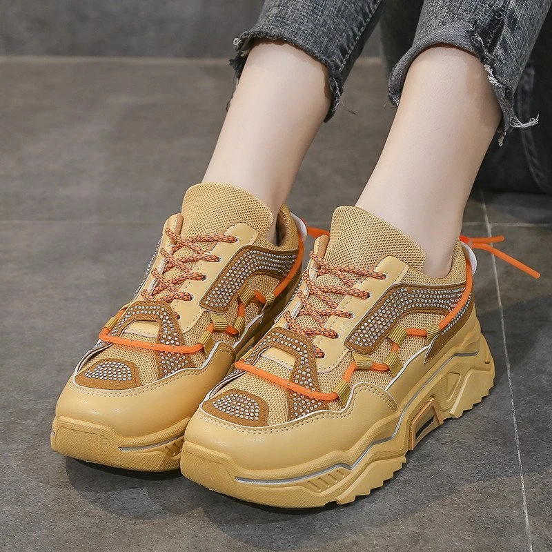 

NEW 2022 Women Sports Shoes Vulcanized Shoes Fashion Rhinestone Casual Sports Shoes Women's Breathable Mesh Daddy Shoes Size 42