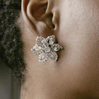 ins rhinestone bridal flower ear studs earrings transparent stud jewelry for women shiny rhinestone wedding geometric earrings