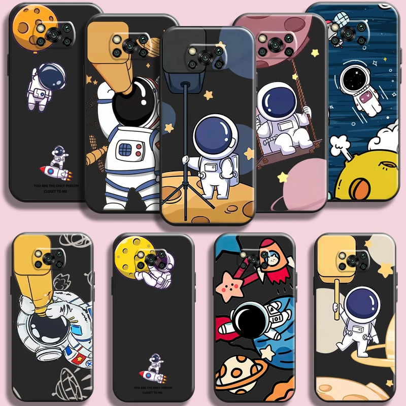 

Cute Astronaut Telescope Phone Case For Xiaomi Poco X3 F3 M3 Pro NFC GT Cases Funda Back Liquid Silicon Black Full Protection