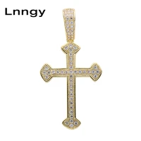 Lnngy 10K Solid Yellow Gold Cross Pendant for Men Women Hip Hop Iced Out CZ Cubic Zirconia Religious Jewelry Gift