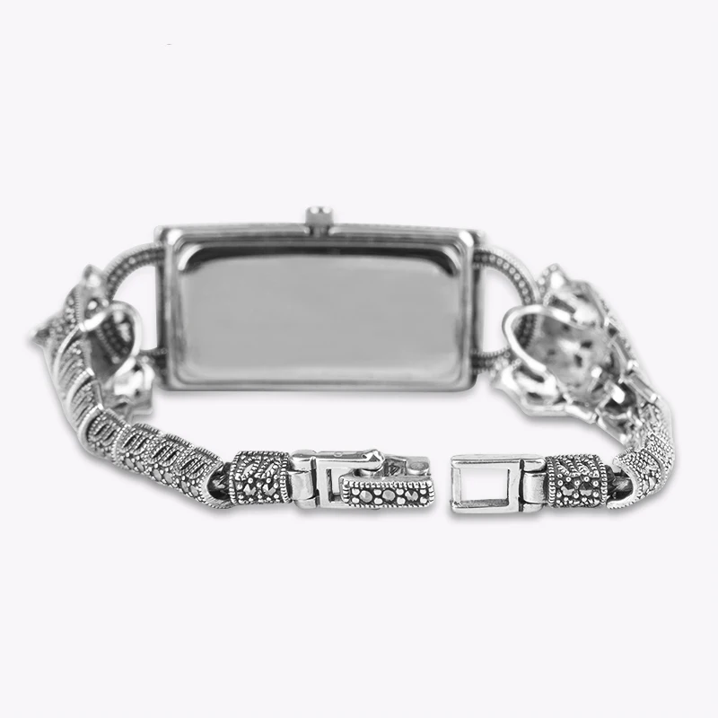 YYSUNNY Women's Vintage Rectangle Wrist Watch S925 Sterling Silver Two Leopards Bracelet Fashion Jewelry Birthday Party Gift enlarge