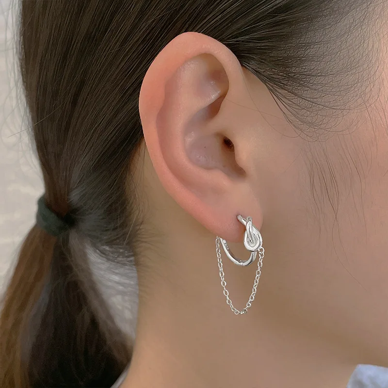 

1PC VENTFILLE Silver Gold Color Chain Earring For Women Man Girl Tie Cool Personality Punk Jewelry Brthday Gift Dropshipping